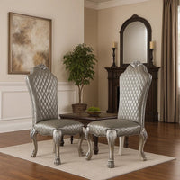 Leatherette Side Chair with High Back and Claw Legs, Set of 2,Antique White - BM225880