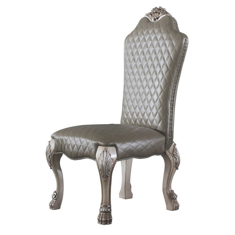 Leatherette Side Chair with High Back and Claw Legs, Set of 2,Antique White - BM225880