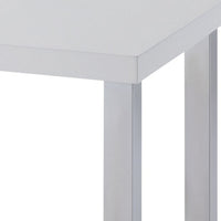 Square Wooden End Table with Straight Metal Legs, White and Chrome - BM225891