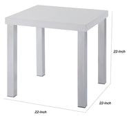 Square Wooden End Table with Straight Metal Legs, White and Chrome - BM225891