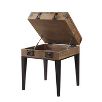 Trunk Style Accent Table with Glass Top Encasing and Metal Tapered, Brown - BM225899