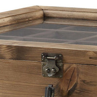 Trunk Style Accent Table with Glass Top Encasing and Metal Tapered, Brown - BM225899