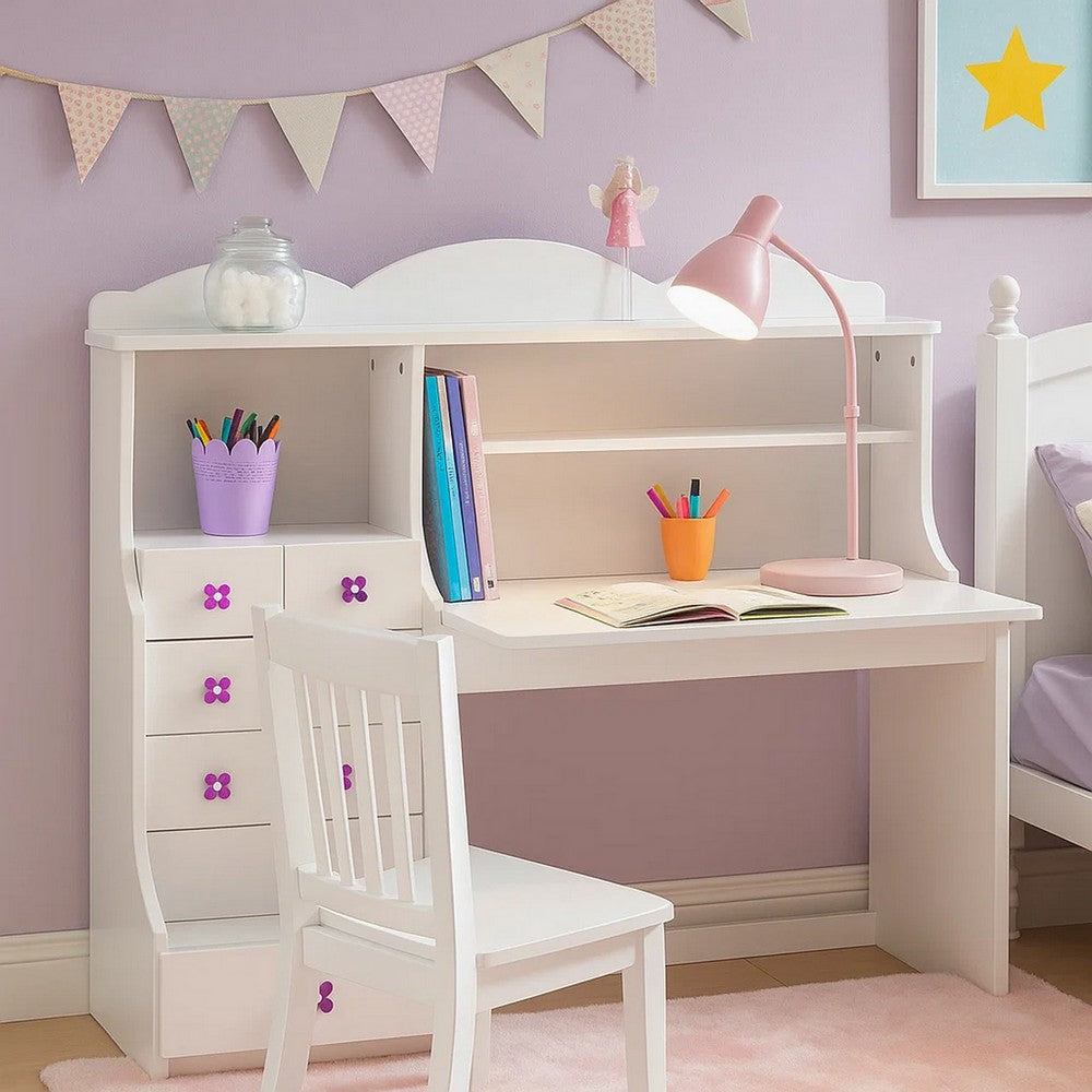 Transitional Wooden Hutch with Two Shelves and Three Drawers, White - BM225934