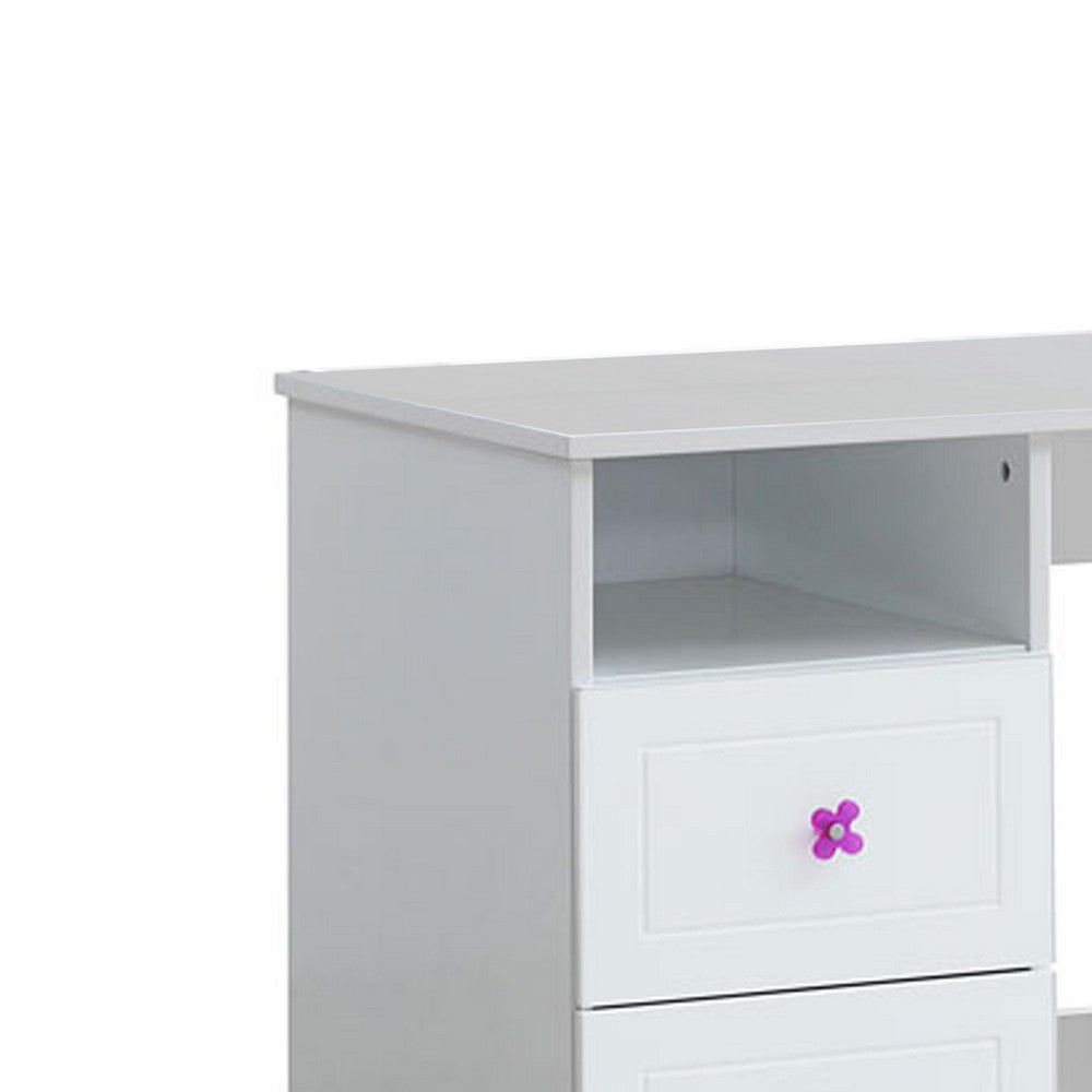 Wooden Table Desk with 2 Drawers and 1 Open Compartment, White - BM225935