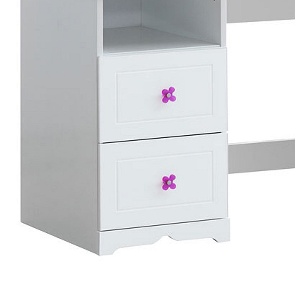Wooden Table Desk with 2 Drawers and 1 Open Compartment, White - BM225935