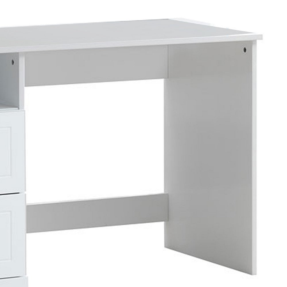 Wooden Table Desk with 2 Drawers and 1 Open Compartment, White - BM225935