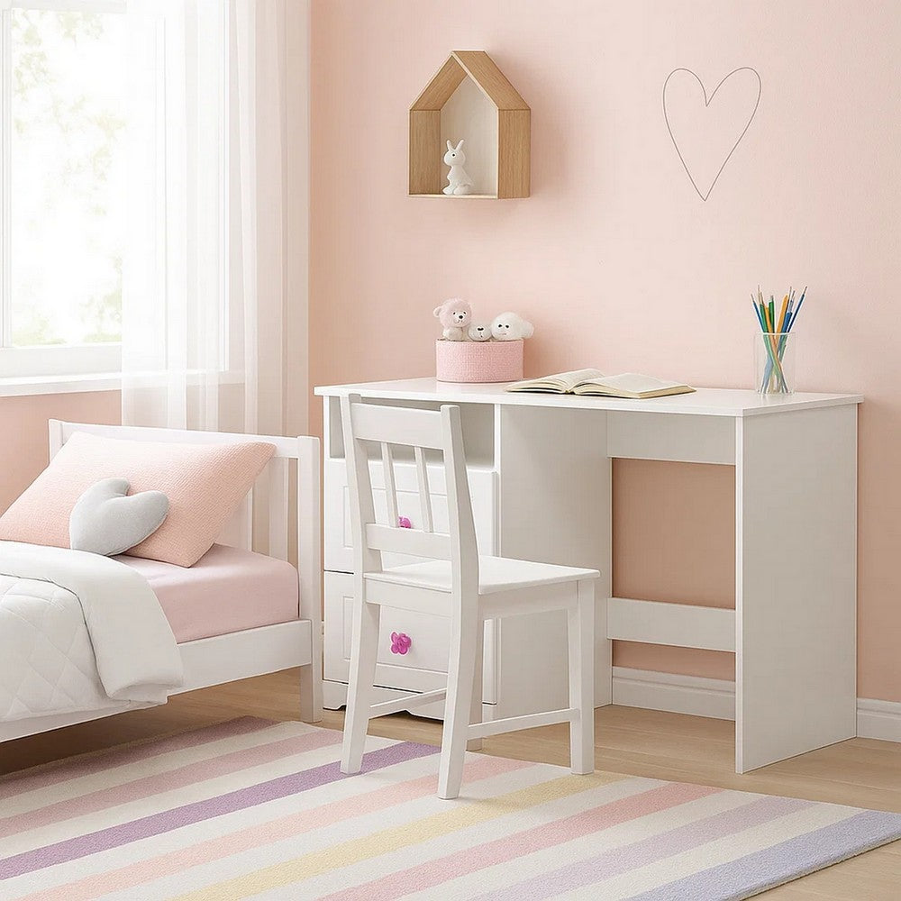 Wooden Table Desk with 2 Drawers and 1 Open Compartment, White - BM225935