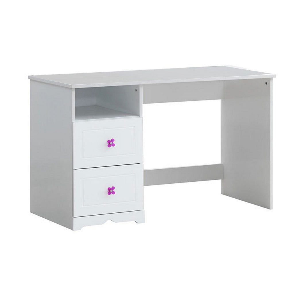 Wooden Table Desk with 2 Drawers and 1 Open Compartment, White - BM225935