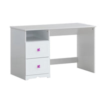 Wooden Table Desk with 2 Drawers and 1 Open Compartment, White - BM225935
