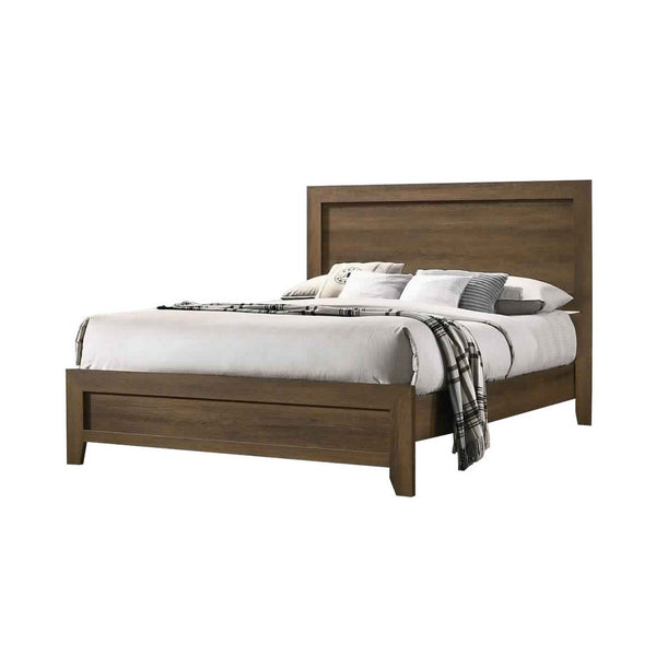 Transitional Style Wooden Eastern King Bed with Raised Molding Trim, Brown - BM225936
