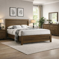 Transitional Style Wooden Eastern King Bed with Raised Molding Trim, Brown - BM225936