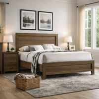 Transitional Style Wooden Eastern King Bed with Raised Molding Trim, Brown - BM225936