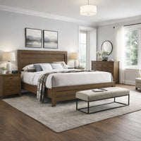 Transitional Style Wooden Eastern King Bed with Raised Molding Trim, Brown - BM225936