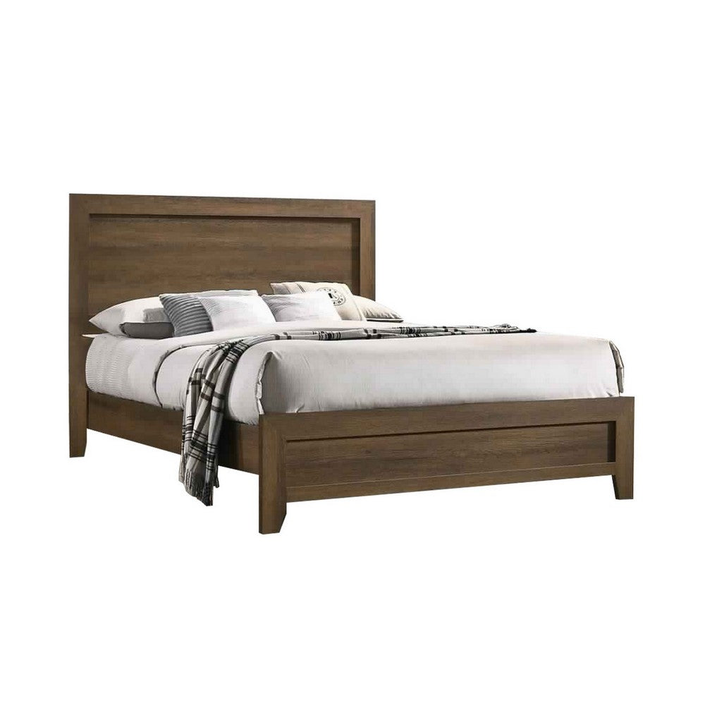Transitional Style Wooden Eastern King Bed with Raised Molding Trim, Brown - BM225936
