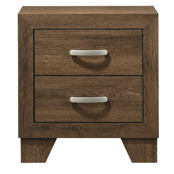 Transitional Style Wooden Nightstand with 2 Drawers and Metal Handles,Brown - BM225937