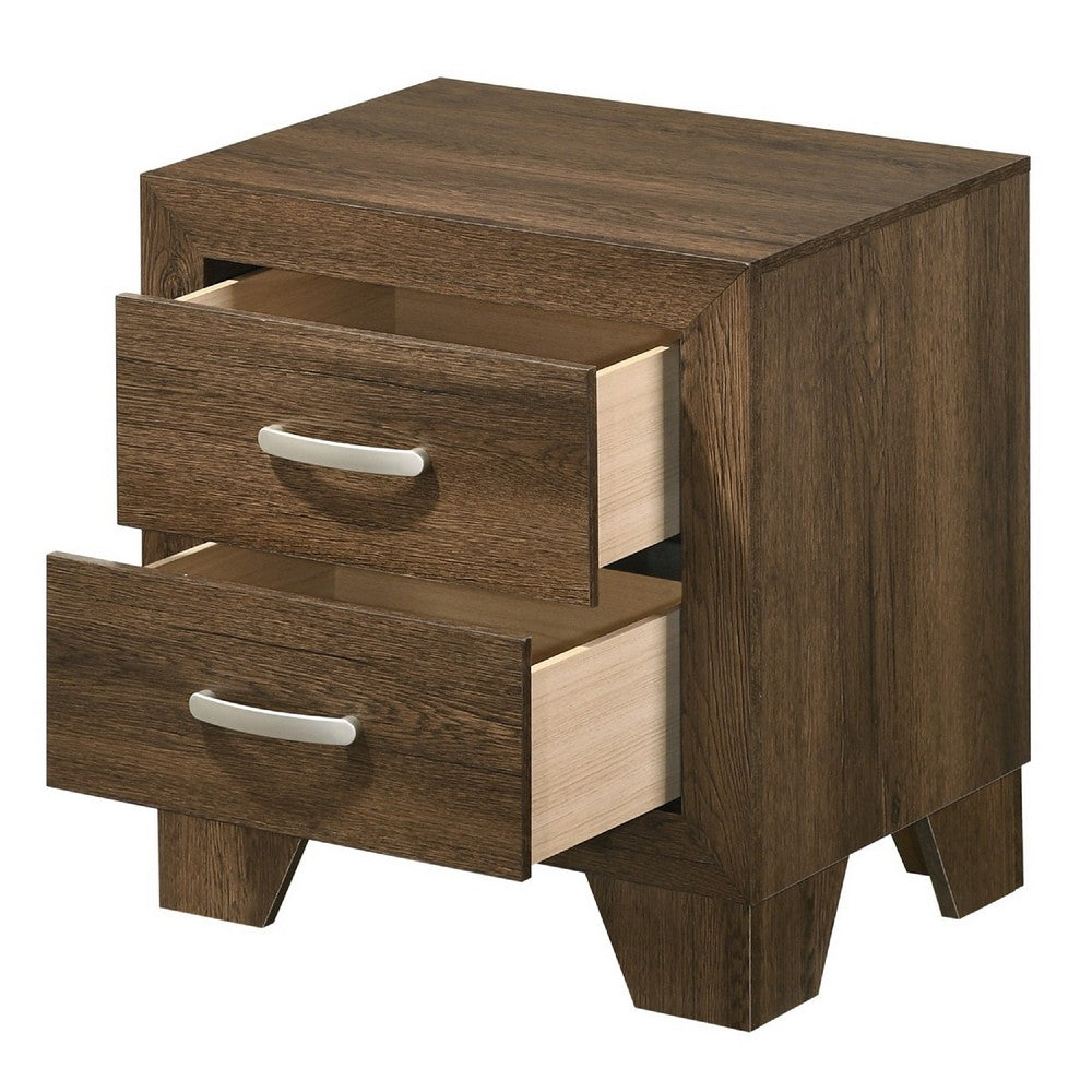 Transitional Style Wooden Nightstand with 2 Drawers and Metal Handles,Brown - BM225937