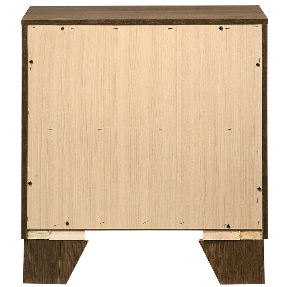 Transitional Style Wooden Nightstand with 2 Drawers and Metal Handles,Brown - BM225937