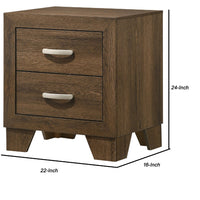 Transitional Style Wooden Nightstand with 2 Drawers and Metal Handles,Brown - BM225937