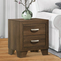 Transitional Style Wooden Nightstand with 2 Drawers and Metal Handles,Brown - BM225937