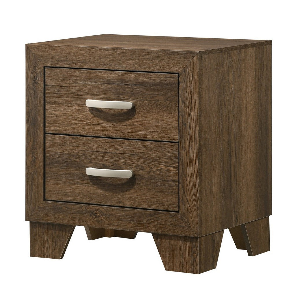Transitional Style Wooden Nightstand with 2 Drawers and Metal Handles,Brown - BM225937