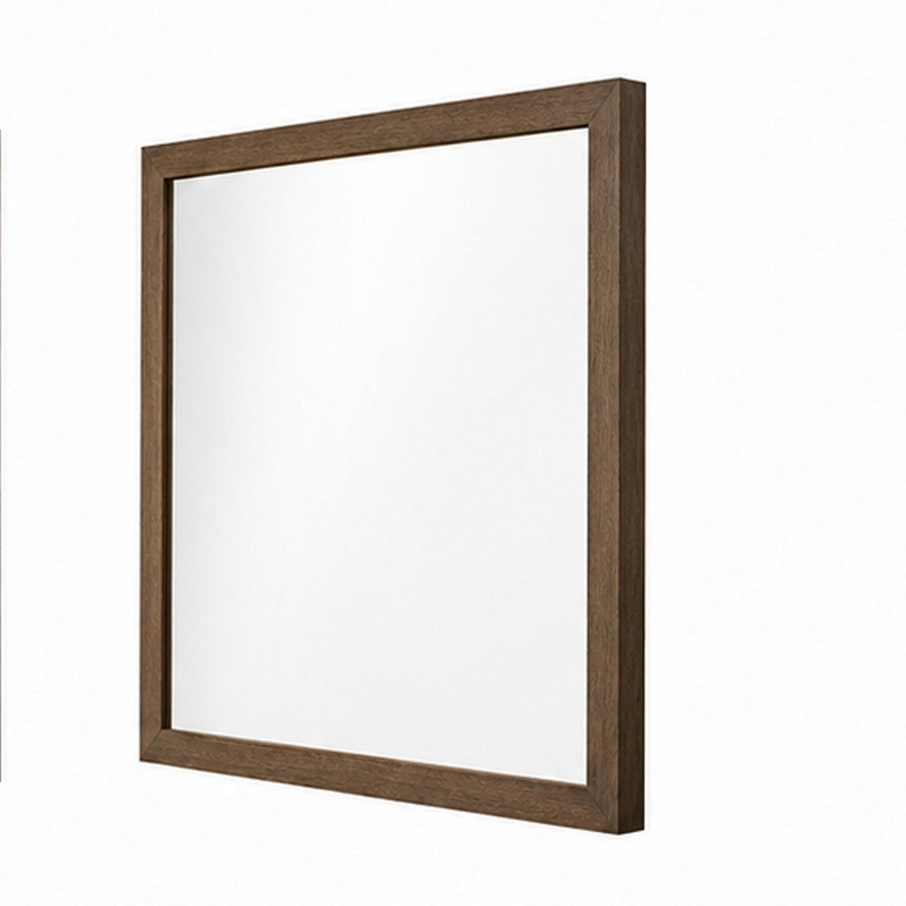 Transitional Style Wooden Frame Mirror with Grain Details, Brown - BM225938