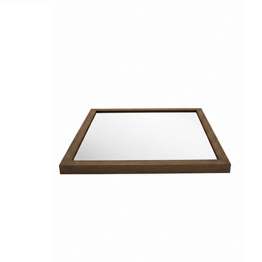 Transitional Style Wooden Frame Mirror with Grain Details, Brown - BM225938