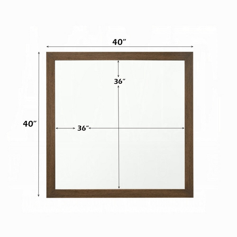 Transitional Style Wooden Frame Mirror with Grain Details, Brown - BM225938