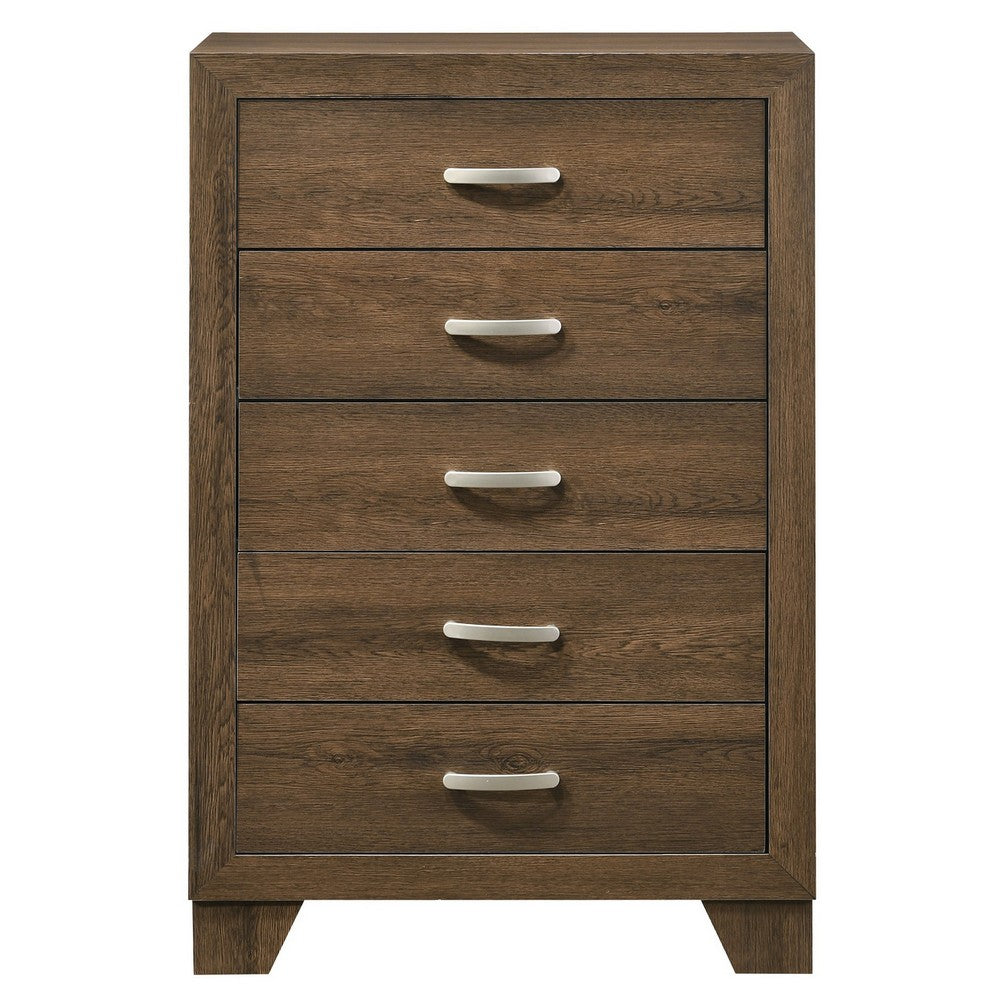 Transitional Style Wooden Chest with 2 Drawers and Metal Handles, Brown - BM225940