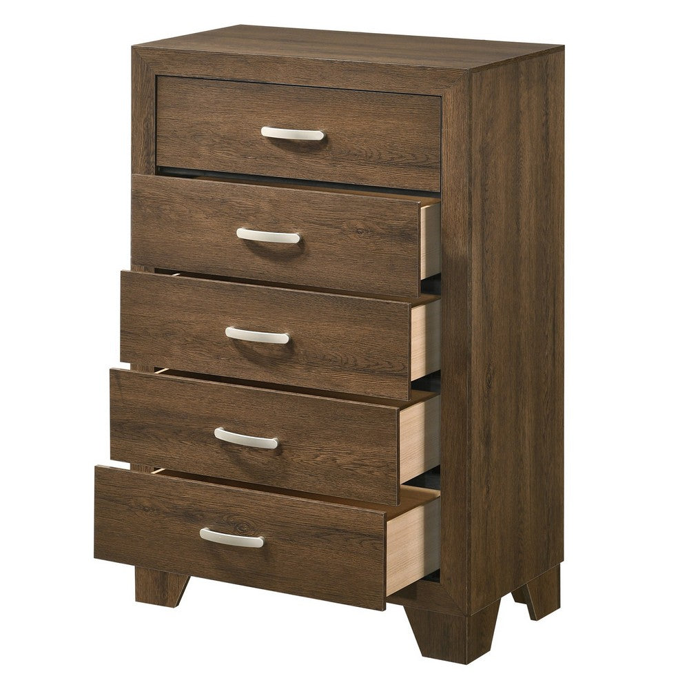 Transitional Style Wooden Chest with 2 Drawers and Metal Handles, Brown - BM225940