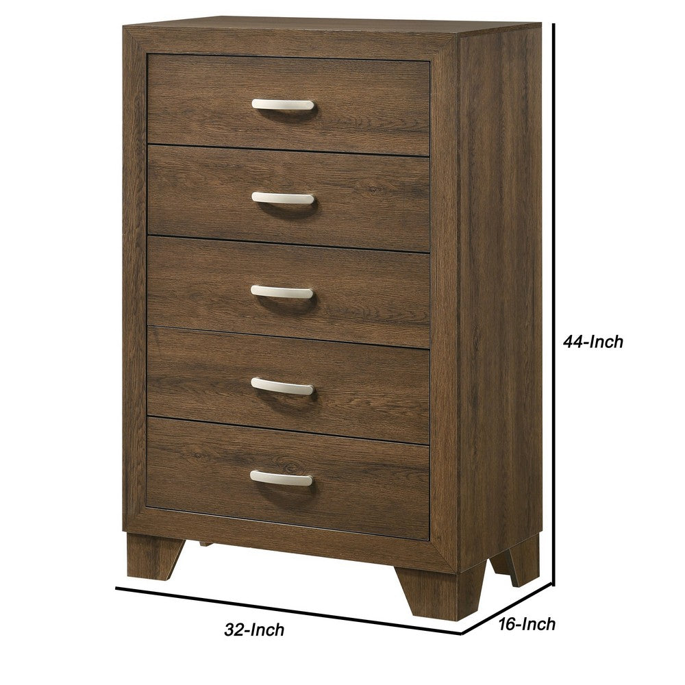 Transitional Style Wooden Chest with 2 Drawers and Metal Handles, Brown - BM225940