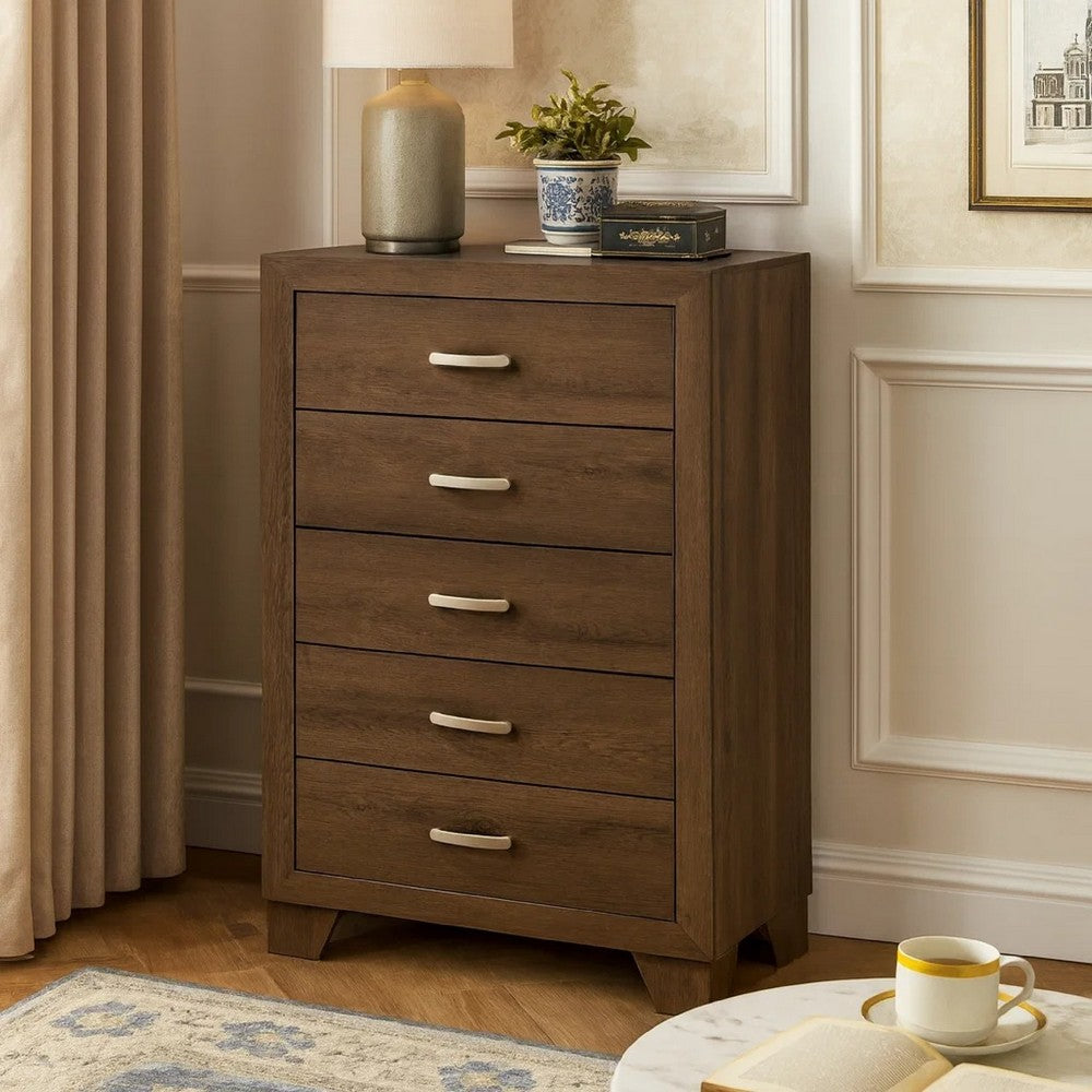 Transitional Style Wooden Chest with 2 Drawers and Metal Handles, Brown - BM225940