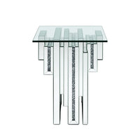 Glass Top End Table with Mirror Panels and Faux Gemstone Accents, Silver - BM225941