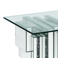 Glass Top End Table with Mirror Panels and Faux Gemstone Accents, Silver - BM225941