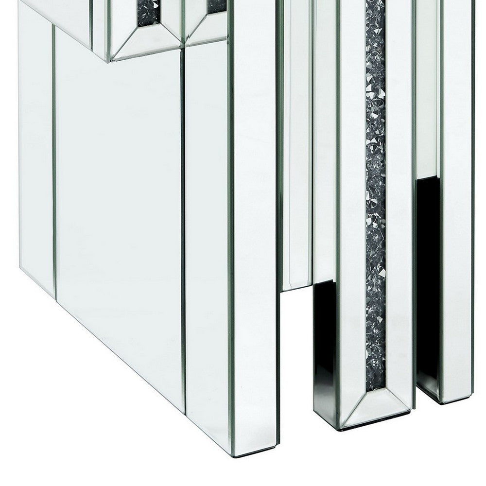 Glass Top End Table with Mirror Panels and Faux Gemstone Accents, Silver - BM225941