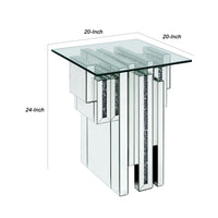 Glass Top End Table with Mirror Panels and Faux Gemstone Accents, Silver - BM225941