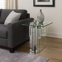 Glass Top End Table with Mirror Panels and Faux Gemstone Accents, Silver - BM225941