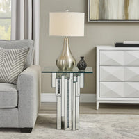 Glass Top End Table with Mirror Panels and Faux Gemstone Accents, Silver - BM225941