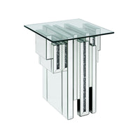Glass Top End Table with Mirror Panels and Faux Gemstone Accents, Silver - BM225941