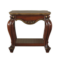 Wooden End Table with Open Bottom Shelf and Carved Details, Brown - BM225947