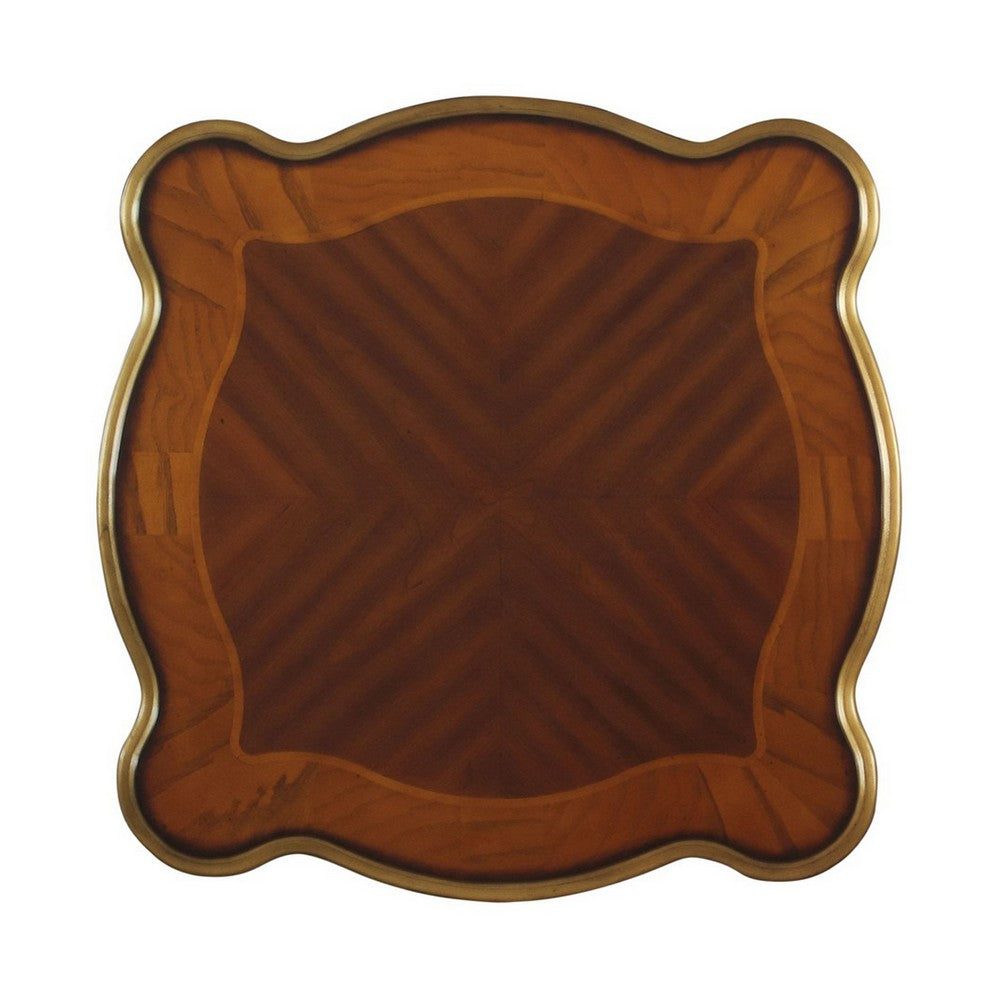 Wooden End Table with Open Bottom Shelf and Carved Details, Brown - BM225947