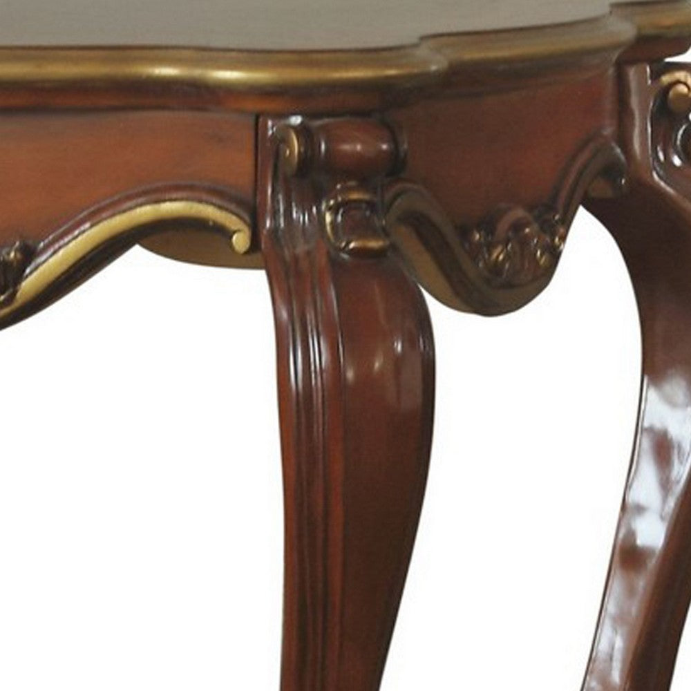 Wooden End Table with Open Bottom Shelf and Carved Details, Brown - BM225947