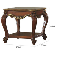 Wooden End Table with Open Bottom Shelf and Carved Details, Brown - BM225947