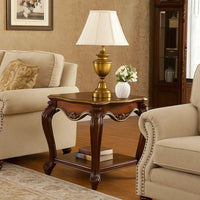 Wooden End Table with Open Bottom Shelf and Carved Details, Brown - BM225947