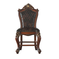 Leatherette Padded Counter Height Chair with Carvings, Set of 2, Brown - BM225948