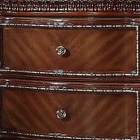 2 Drawer Wooden Nightstand with Metal Knobs and Carved Details, Brown - BM225950