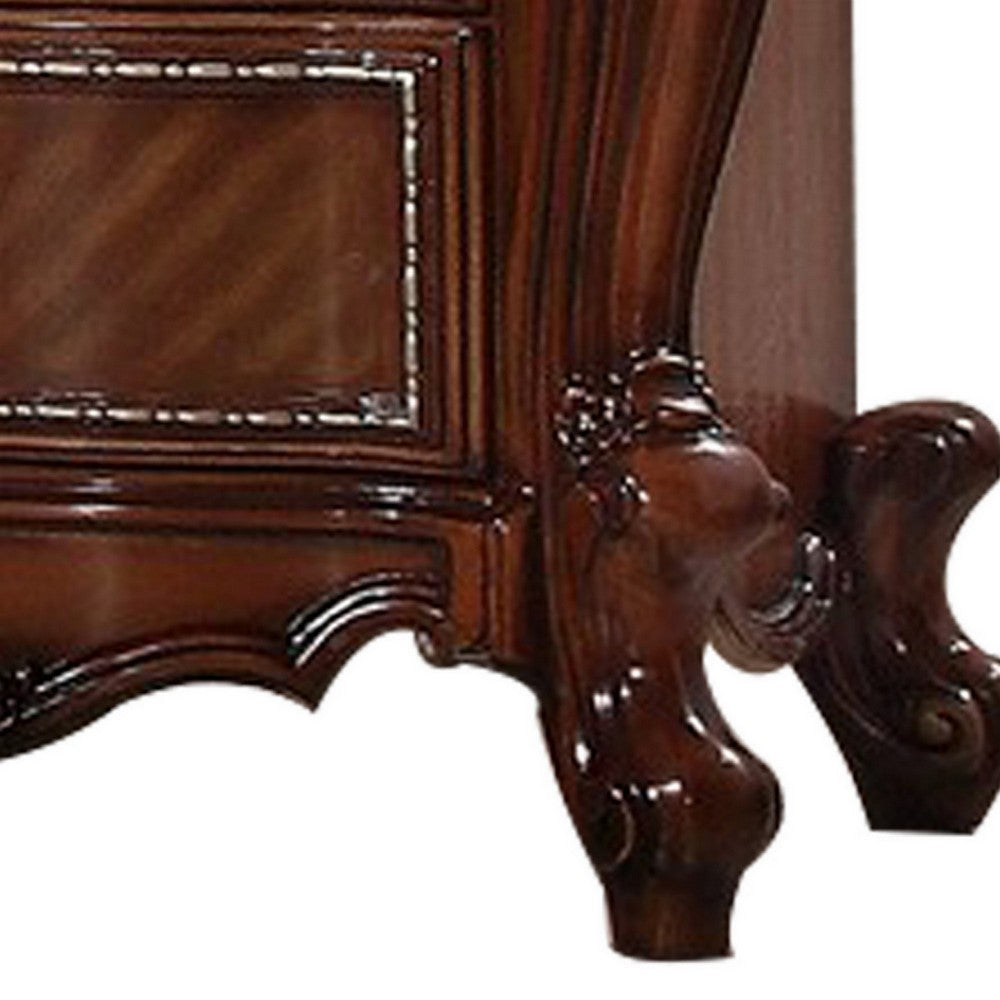 2 Drawer Wooden Nightstand with Metal Knobs and Carved Details, Brown - BM225950