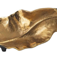Lica 19 Inch Twisted Leaf Sculpture Table Decor, Antique Gold and Black Finish, Handcrafted Metal - BM226131