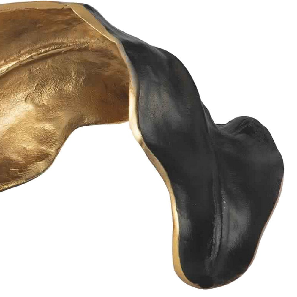 Lica 19 Inch Twisted Leaf Sculpture Table Decor, Antique Gold and Black Finish, Handcrafted Metal - BM226131