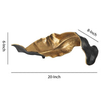 Lica 19 Inch Twisted Leaf Sculpture Table Decor, Antique Gold and Black Finish, Handcrafted Metal - BM226131