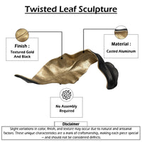 Lica 19 Inch Twisted Leaf Sculpture Table Decor, Antique Gold and Black Finish, Handcrafted Metal - BM226131